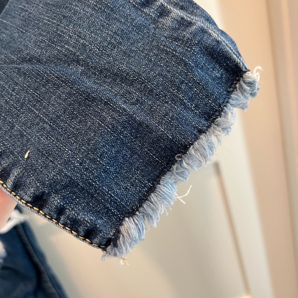 Navy Blue Ripped Knee Distressed Crop Maternity Jeans